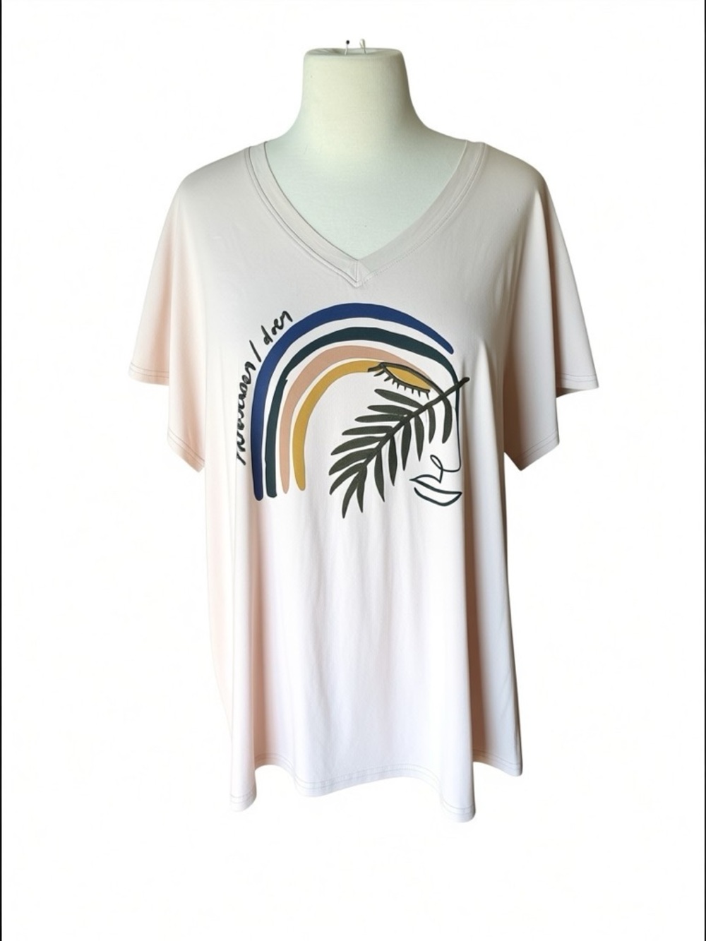Sseko Silk Screen and Embroidered Beige T-Shirt, XL